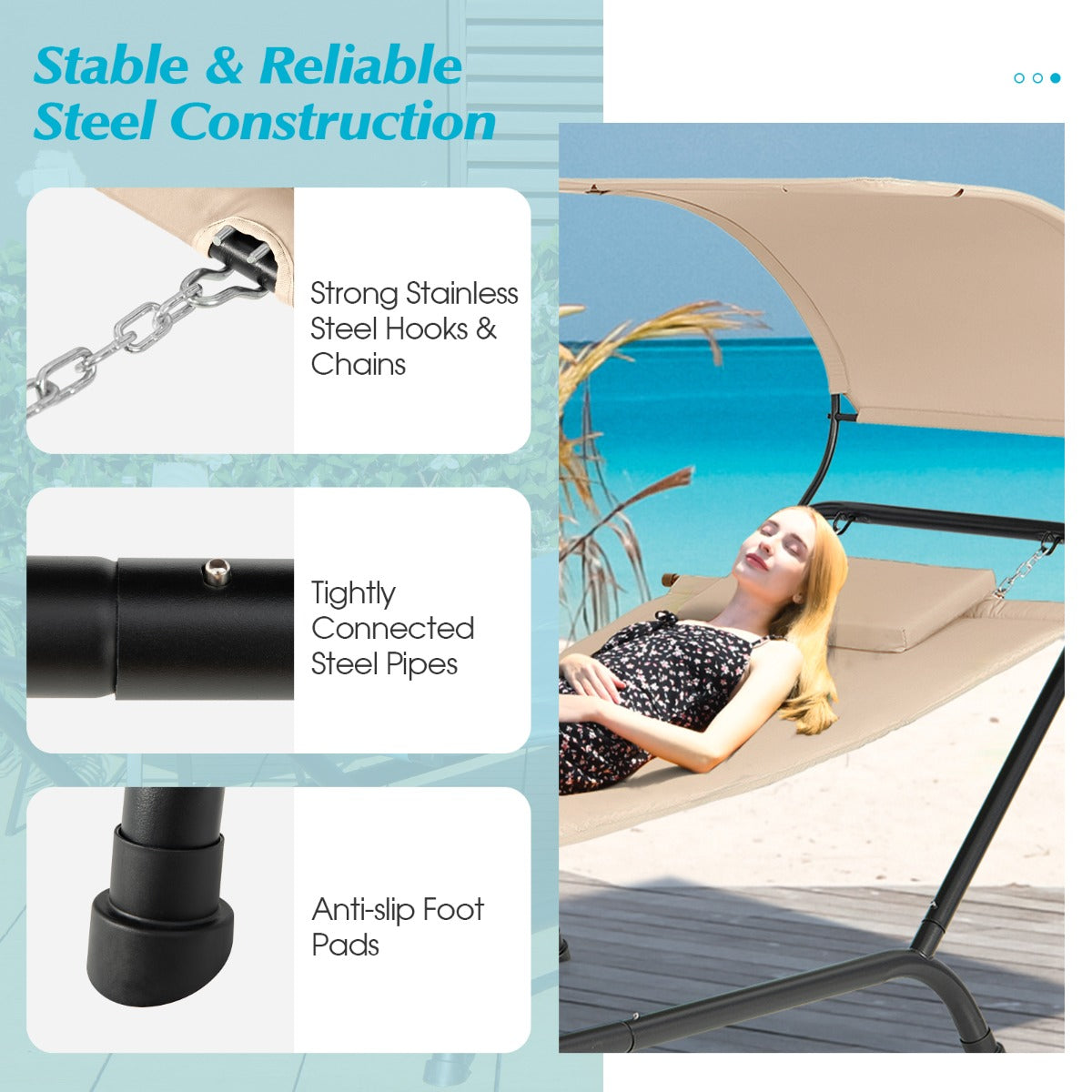 Patio Hanging Chaise Lounge Chair with Storage Bag