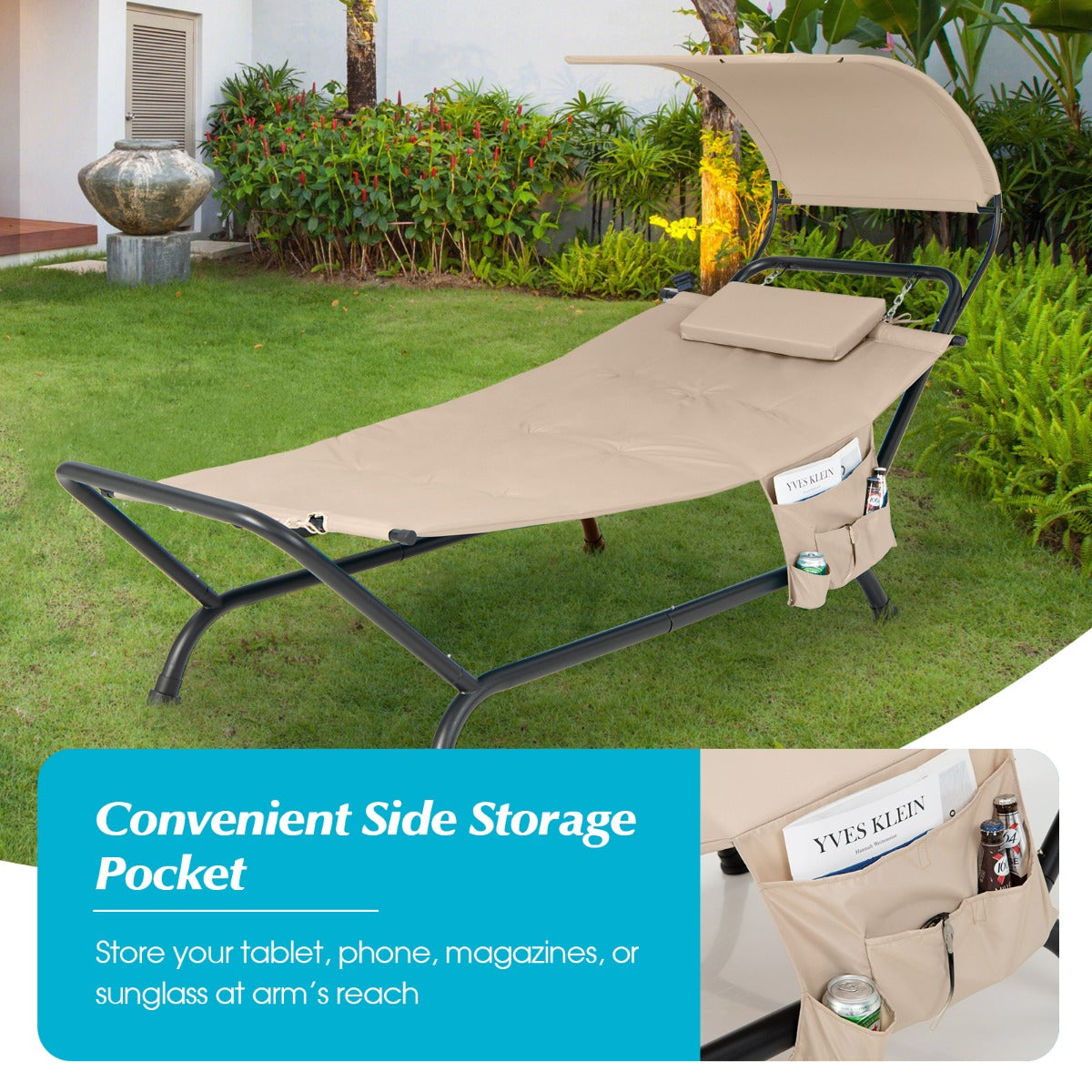 Patio Hanging Chaise Lounge Chair with Storage Bag