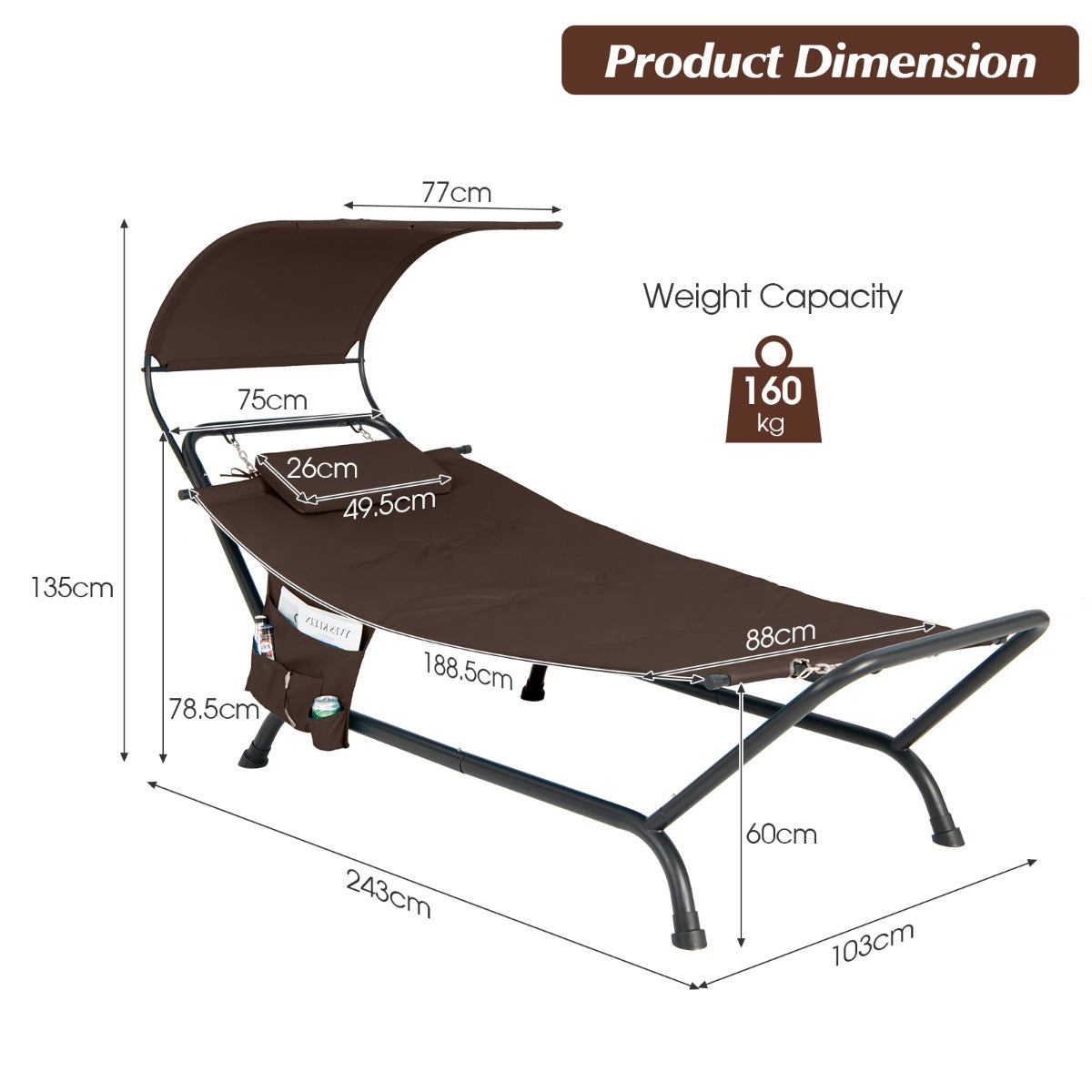 Patio Hanging Chaise Lounge Chair with Storage Bag