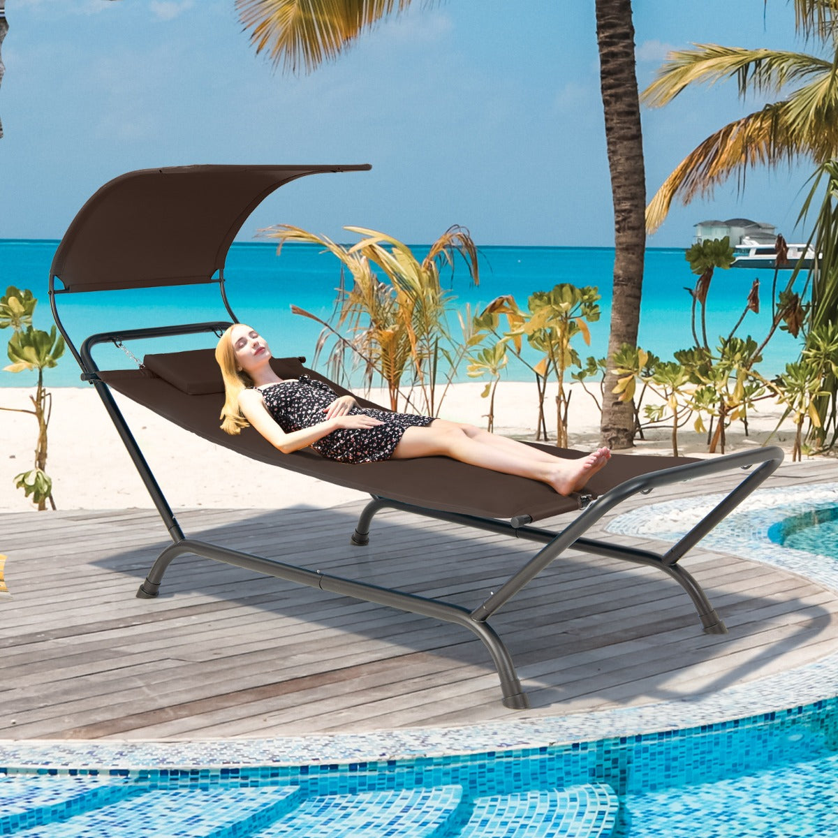 Patio Hanging Chaise Lounge Chair with Storage Bag