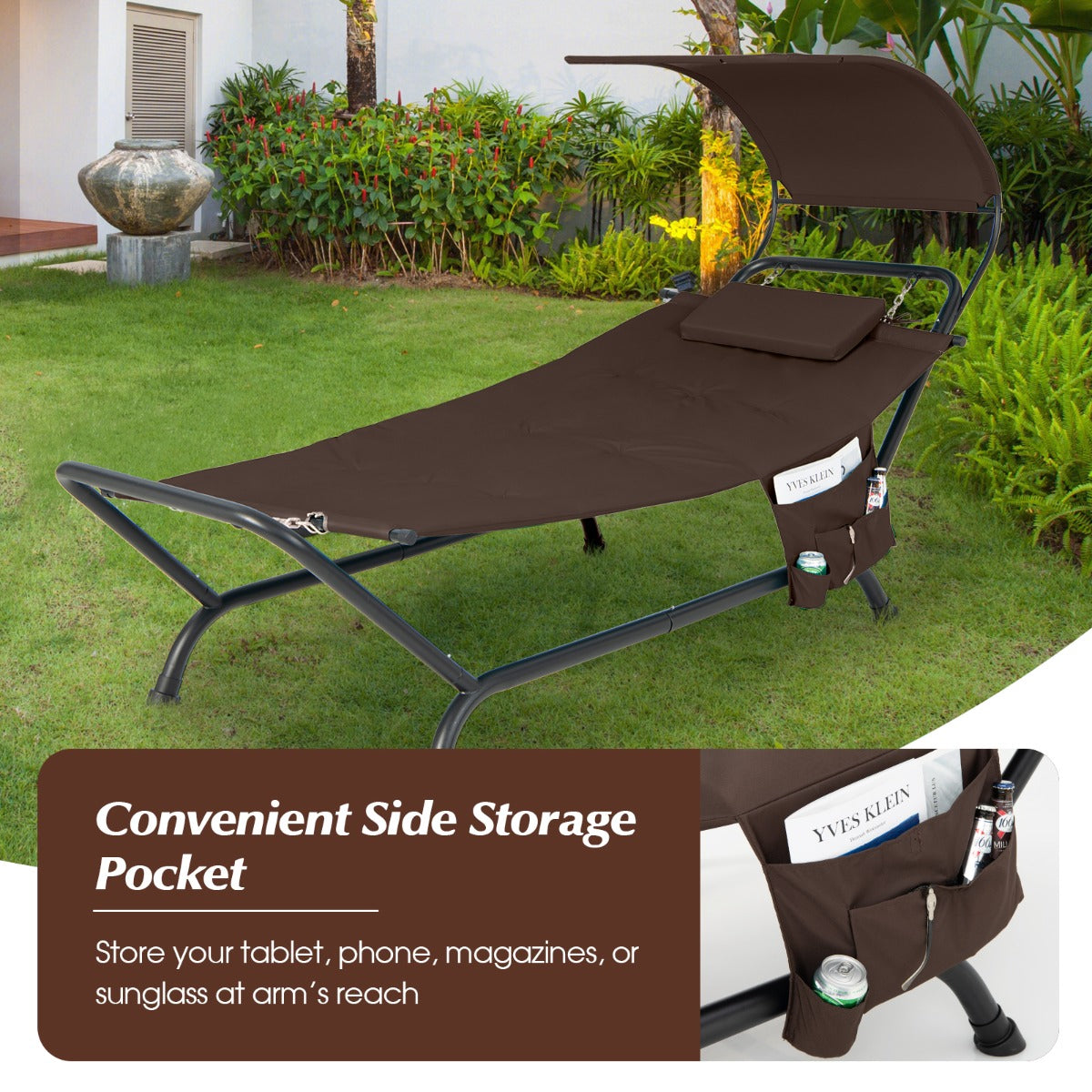 Patio Hanging Chaise Lounge Chair with Storage Bag