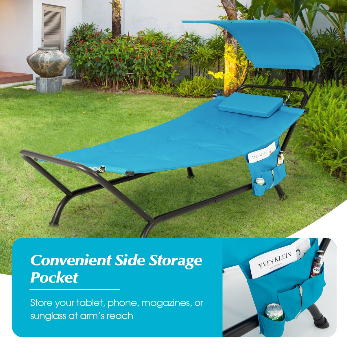 Patio Hanging Chaise Lounge Chair with Storage Bag