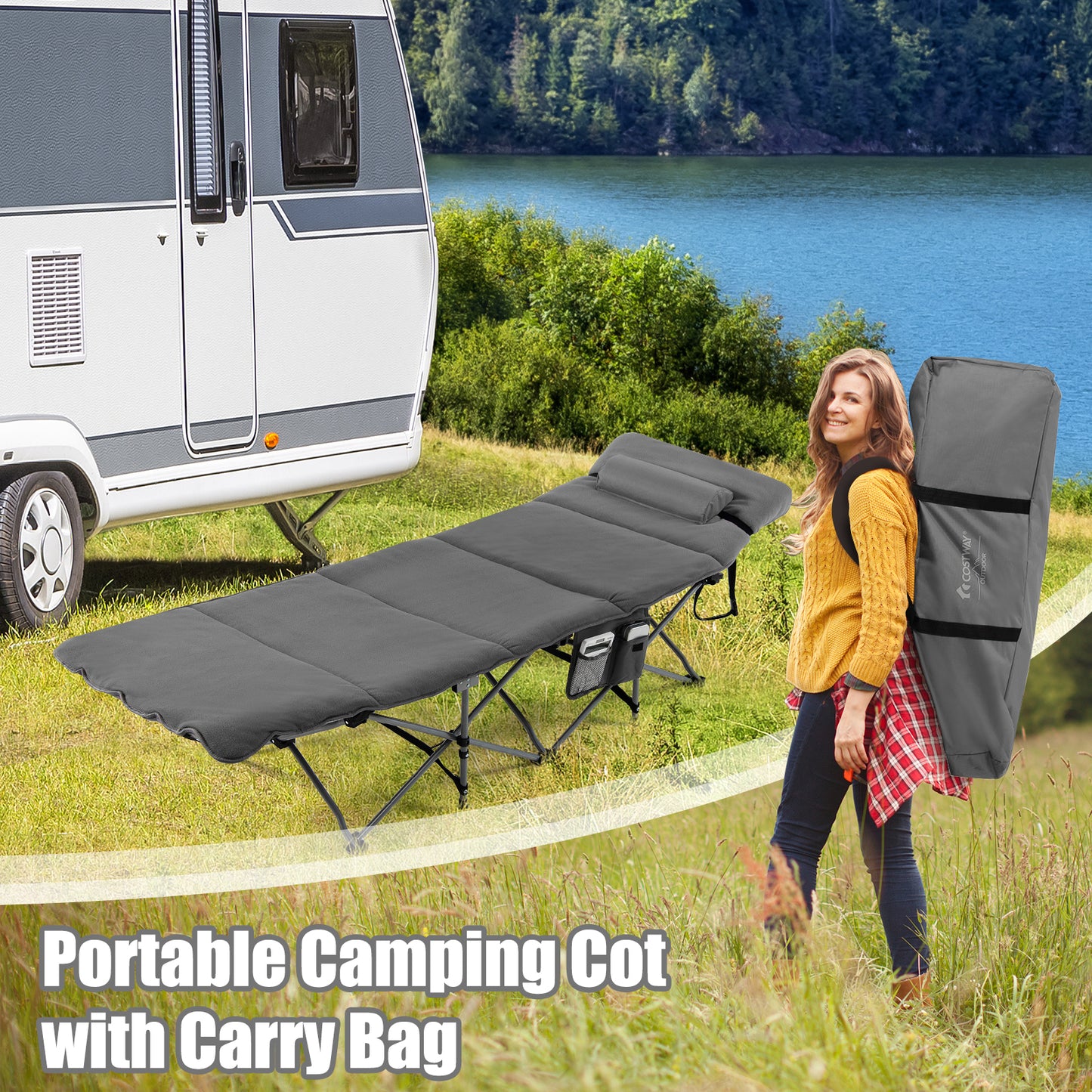 Folding Travel Camping Cot with Carry Bag Removable Mattress and Pillow