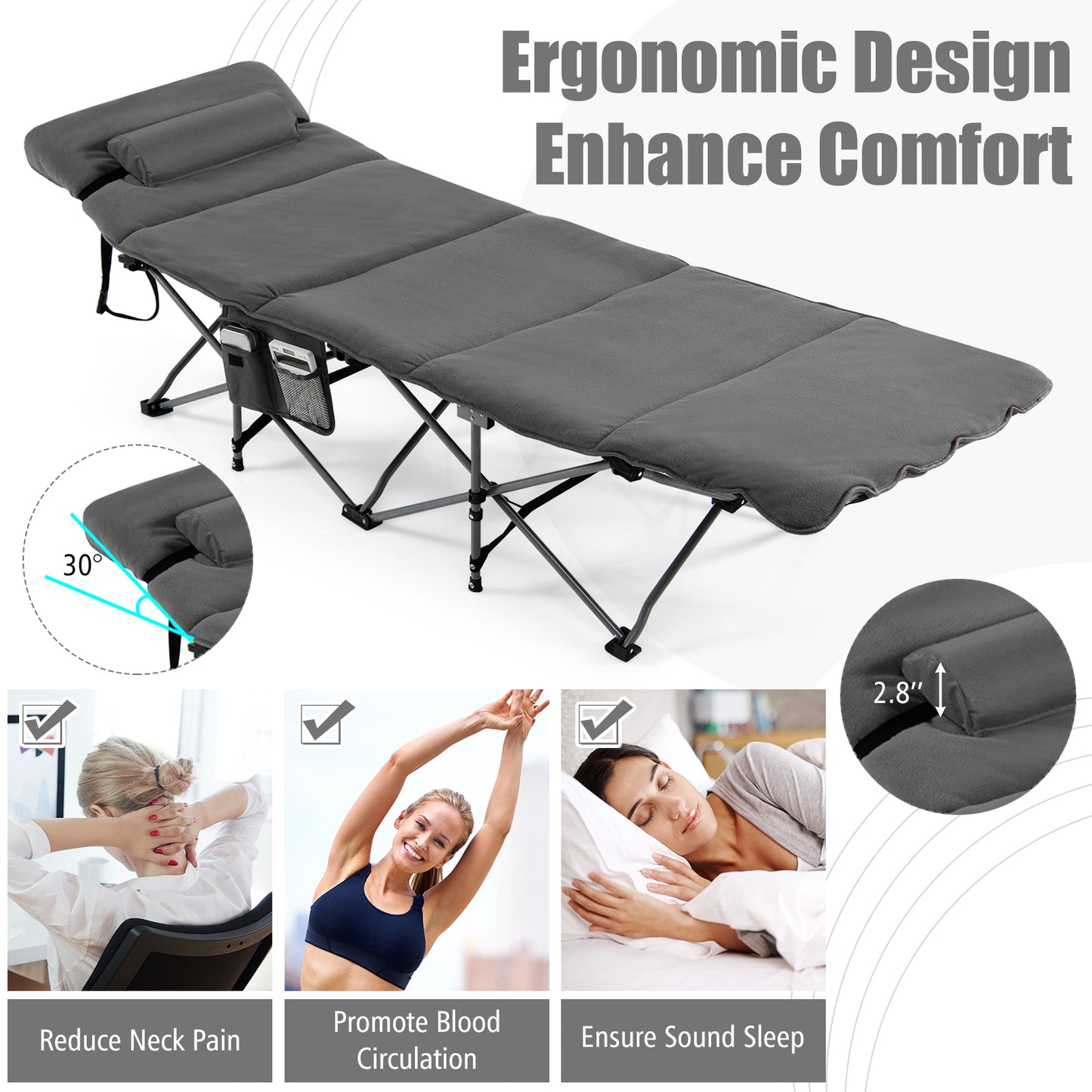 Folding Travel Camping Cot with Carry Bag Removable Mattress and Pillow