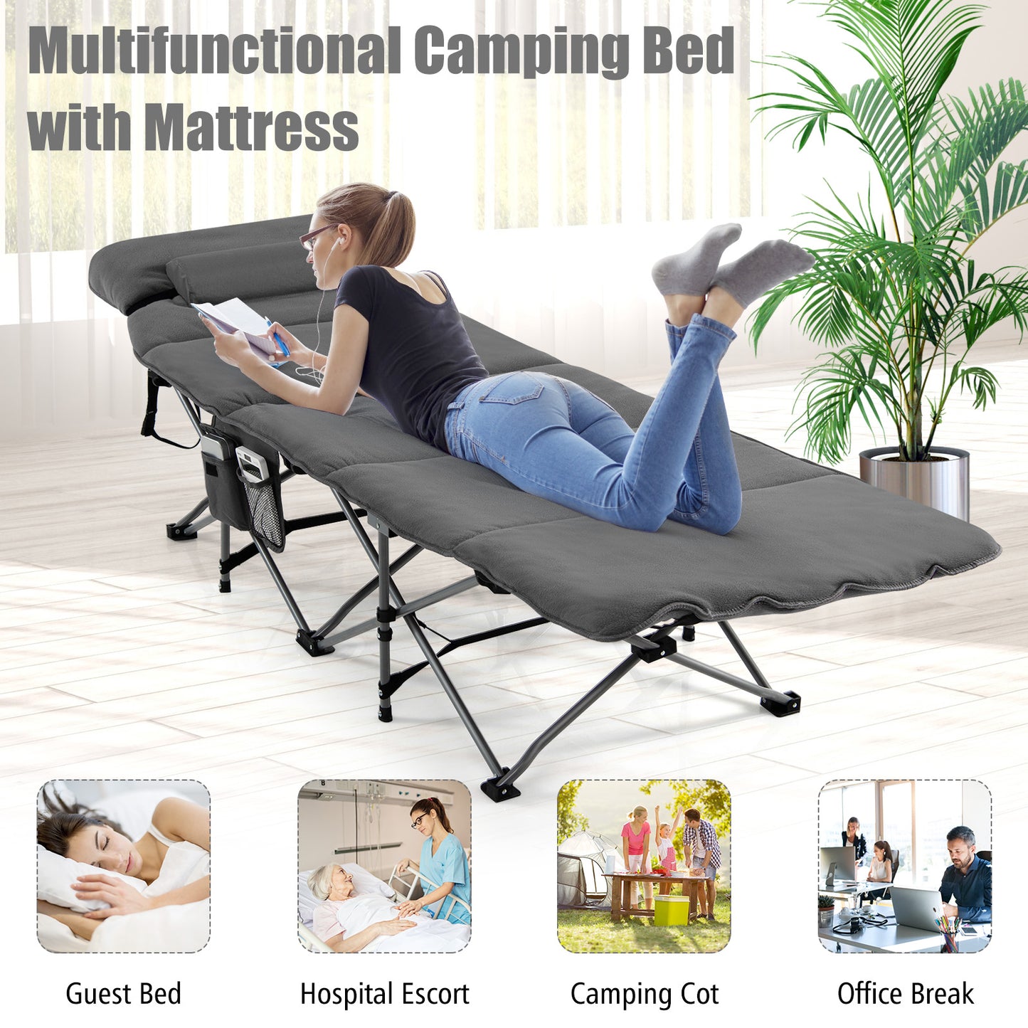 Folding Travel Camping Cot with Carry Bag Removable Mattress and Pillow