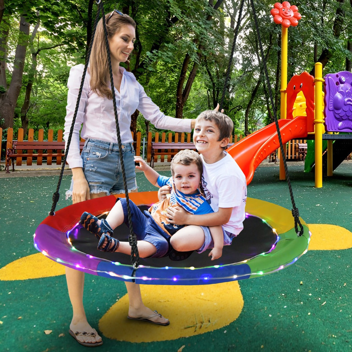 100cm Saucer Tree Swing with LED Lights for Kids