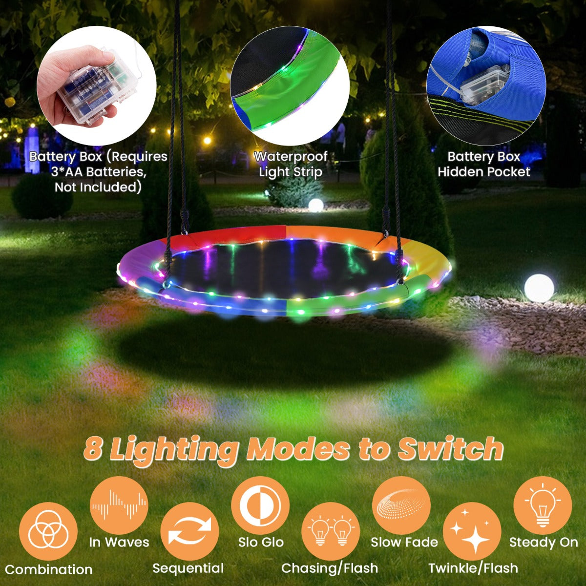 100cm Saucer Tree Swing with LED Lights for Kids