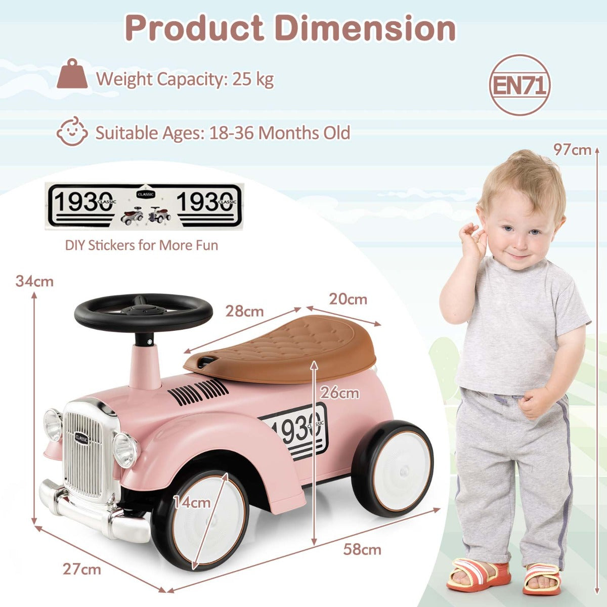 Kids Sit to Stand Vehicle with Working Steering Wheel for Boys & Girls