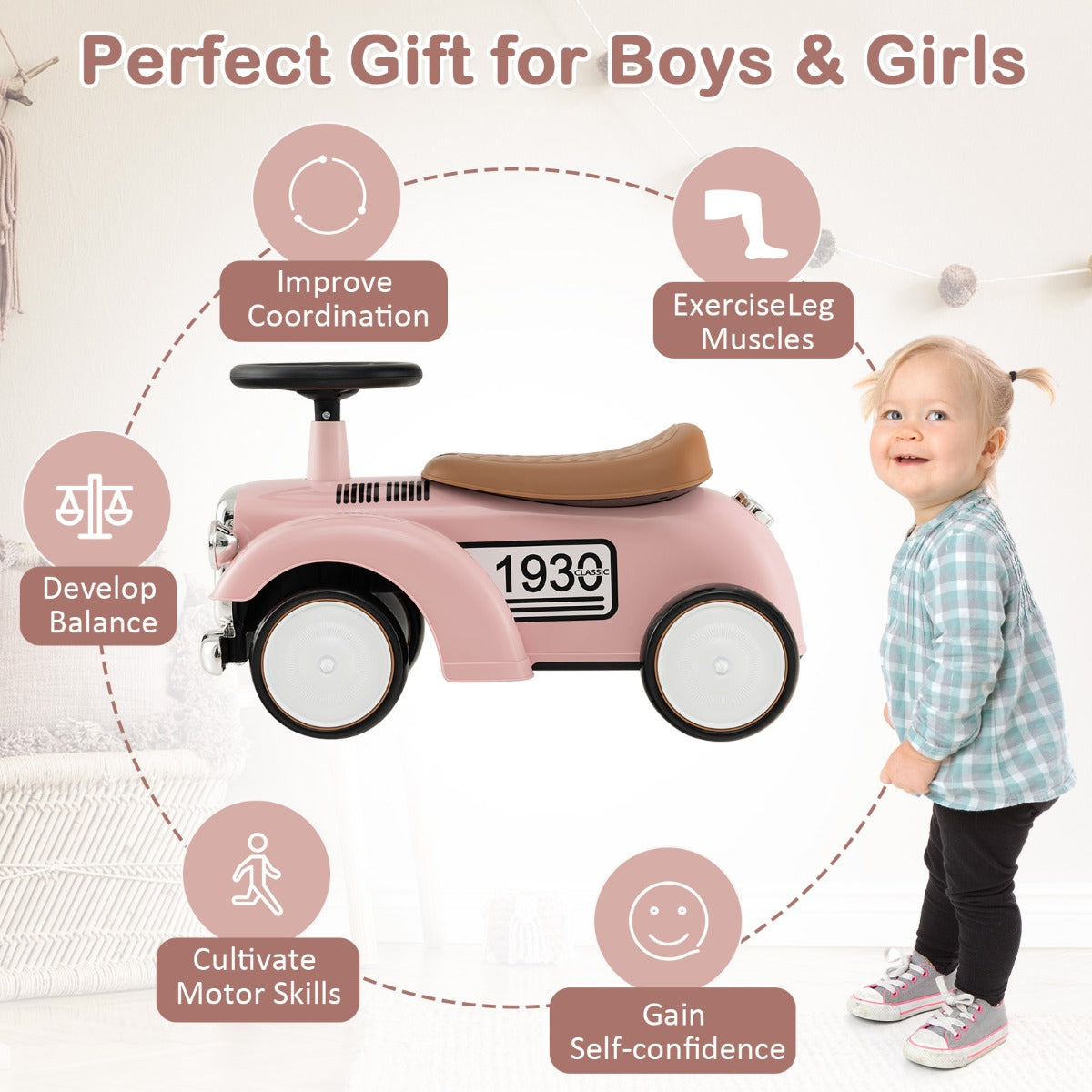 Kids Sit to Stand Vehicle with Working Steering Wheel for Boys & Girls