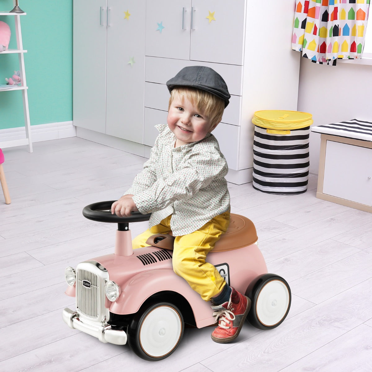 Kids Sit to Stand Vehicle with Working Steering Wheel for Boys & Girls