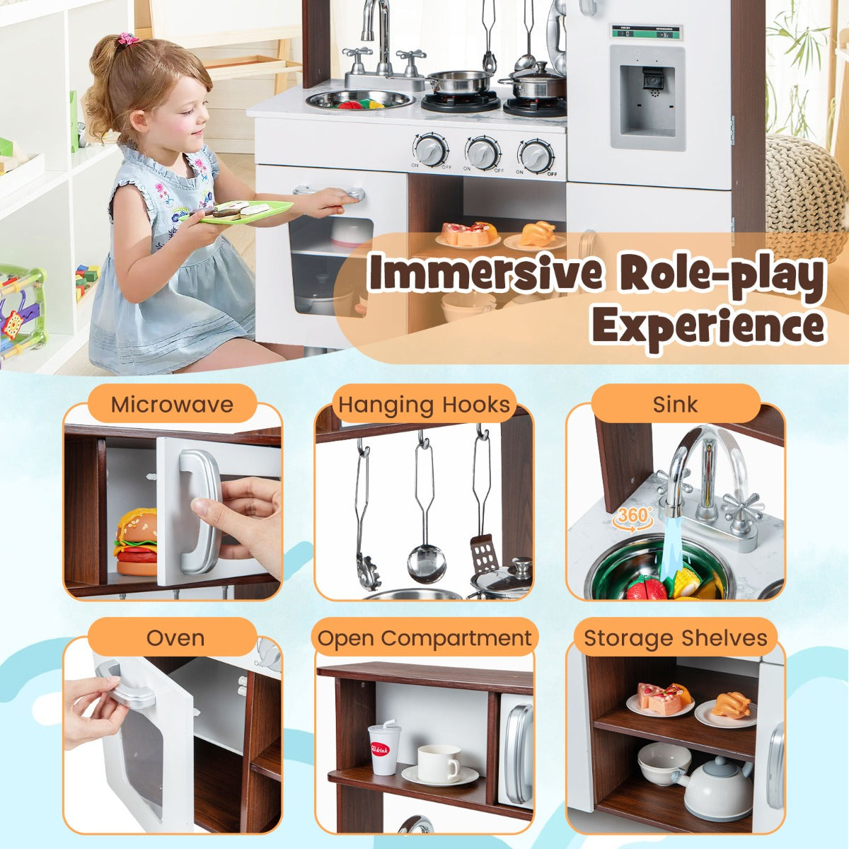 Pretend Play Kitchen Toy with Realistic Sounds and Lights