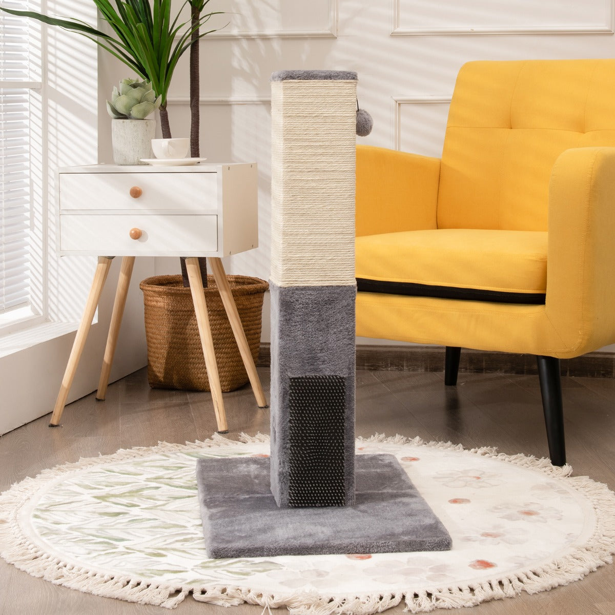 79cm Tall Cat Scratching Post with Balls Massage Brush and Carpet Base