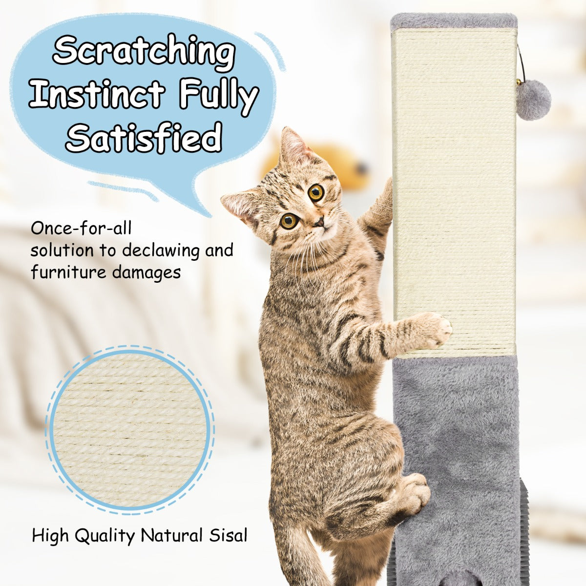 79cm Tall Cat Scratching Post with Balls Massage Brush and Carpet Base