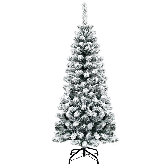 135cm Artificial Pencil Unlit Snow Flocked Hinged Pine Christmas Tree