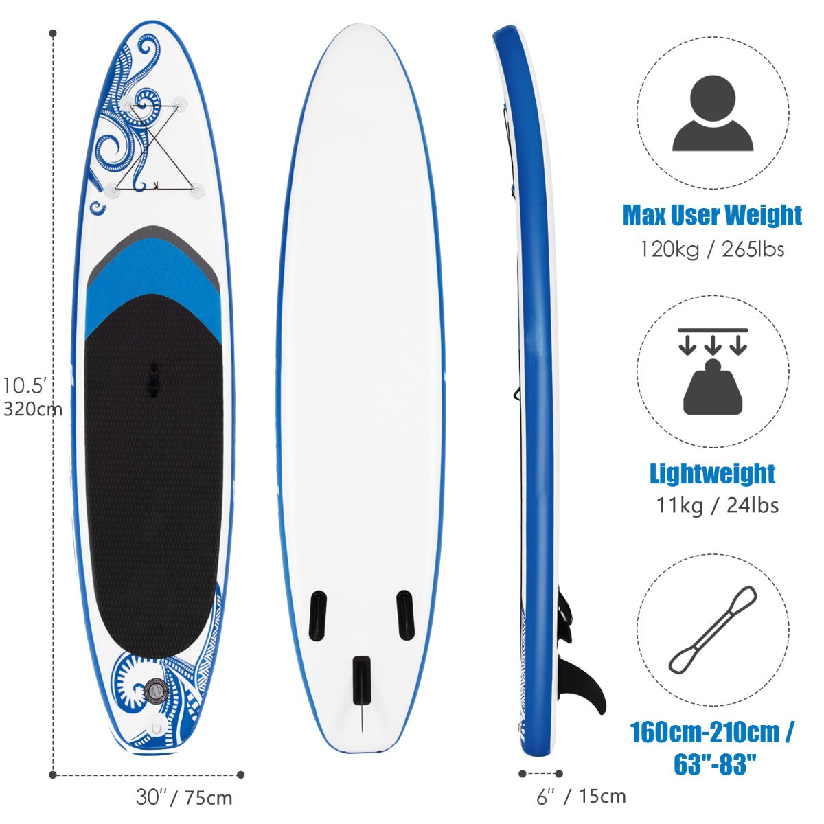 Portable Surfboard with Premium Sup Accessories & Adjustable Paddle