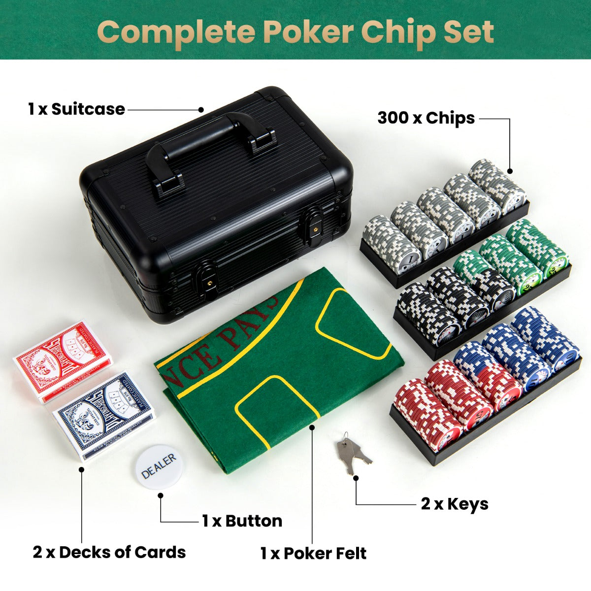 Texas Holdem Poker Chip Set with 300/400/600 Pieces Chips