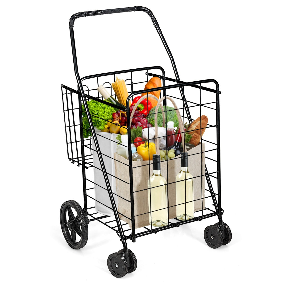 Rolling Metal Utility Cart with Additional Back Basket for Kitchen/Shopping