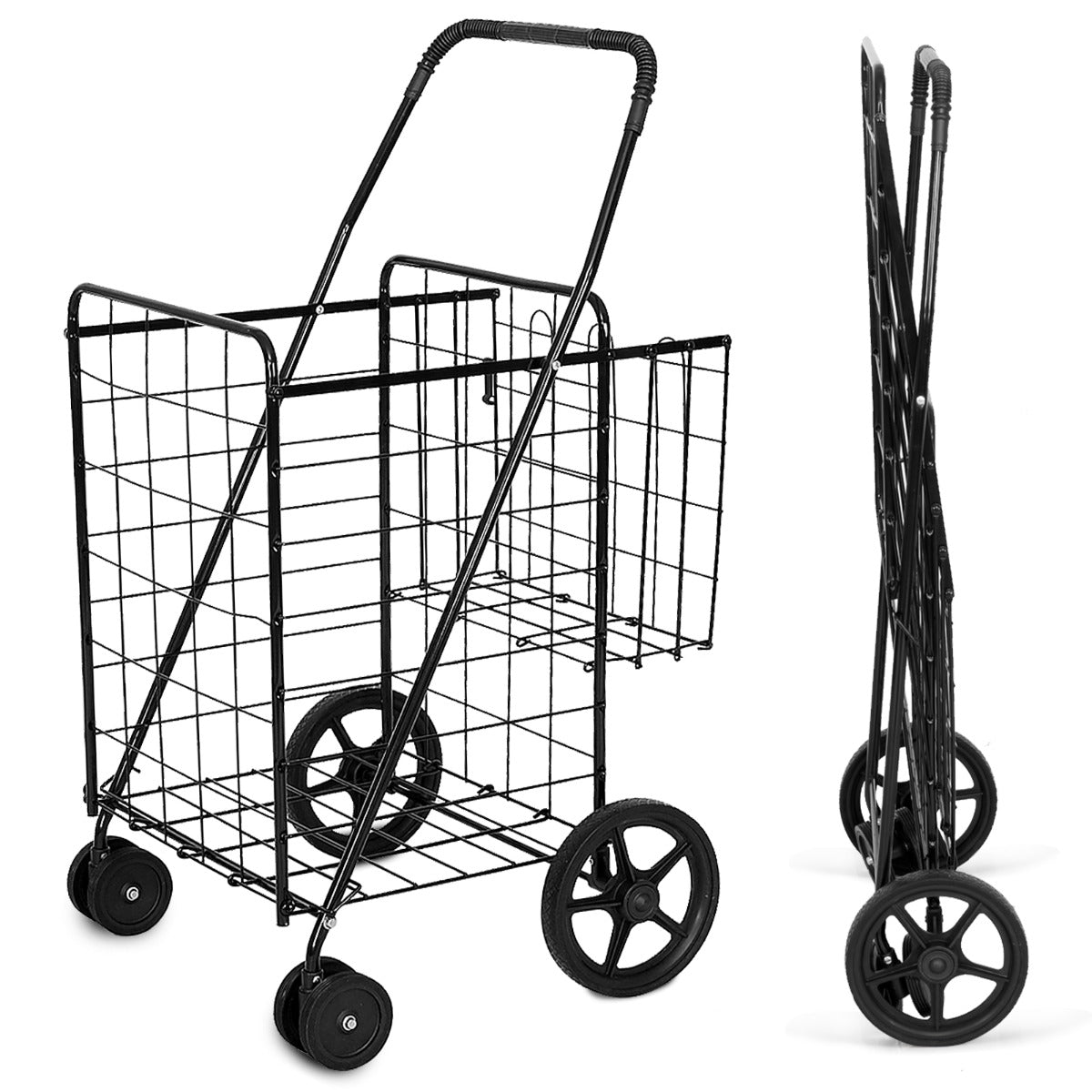 Rolling Metal Utility Cart with Additional Back Basket for Kitchen/Shopping