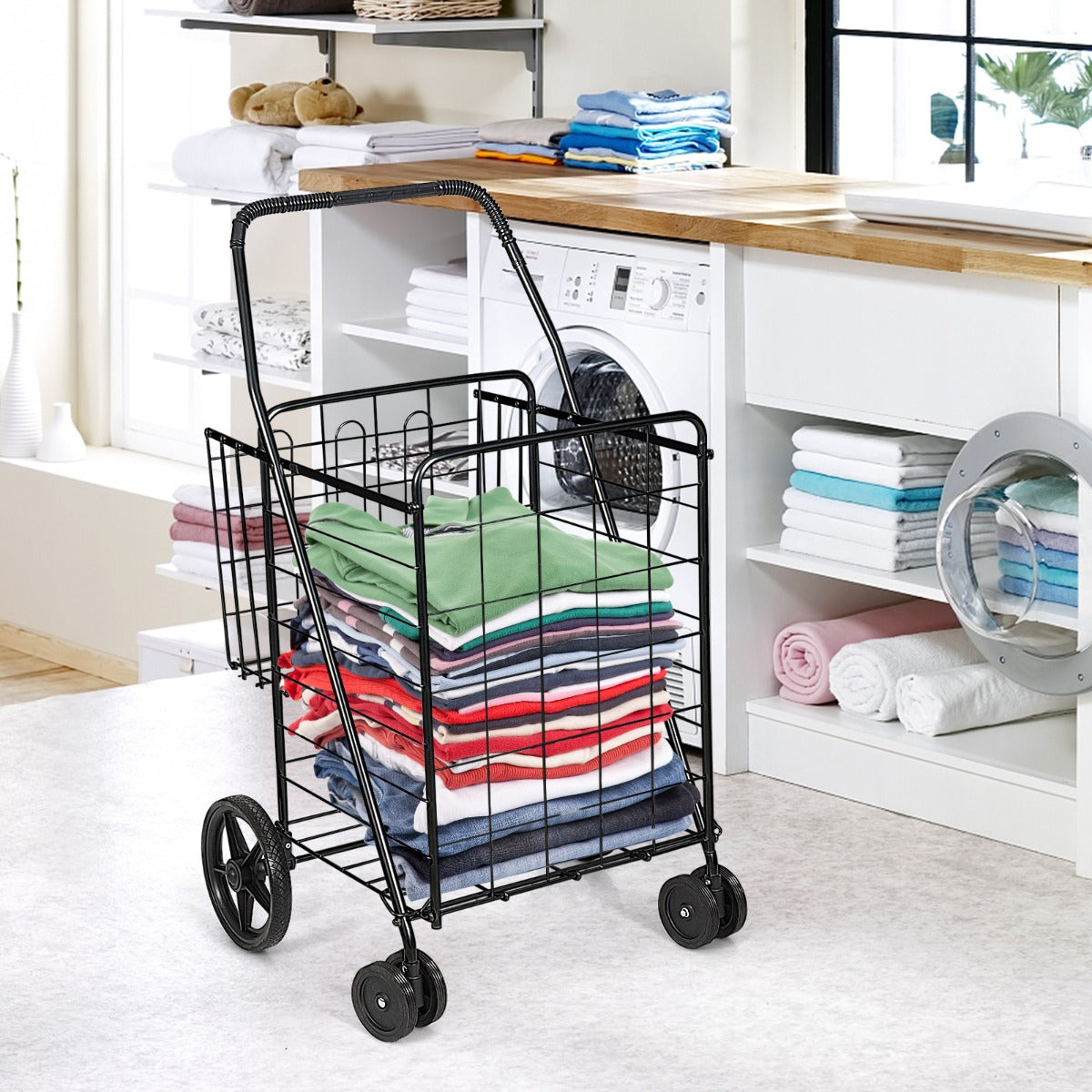 Rolling Metal Utility Cart with Additional Back Basket for Kitchen/Shopping