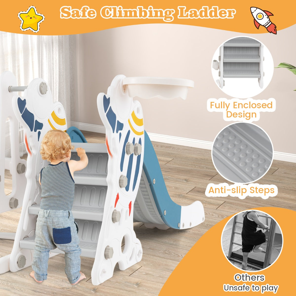 Toddler Slide and Swing Set with Basketball Pump and Stickers for Children 18+ Months Old