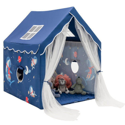 Large Kids Play Tent with Removable Padded Mat & Gauze Door Curtain