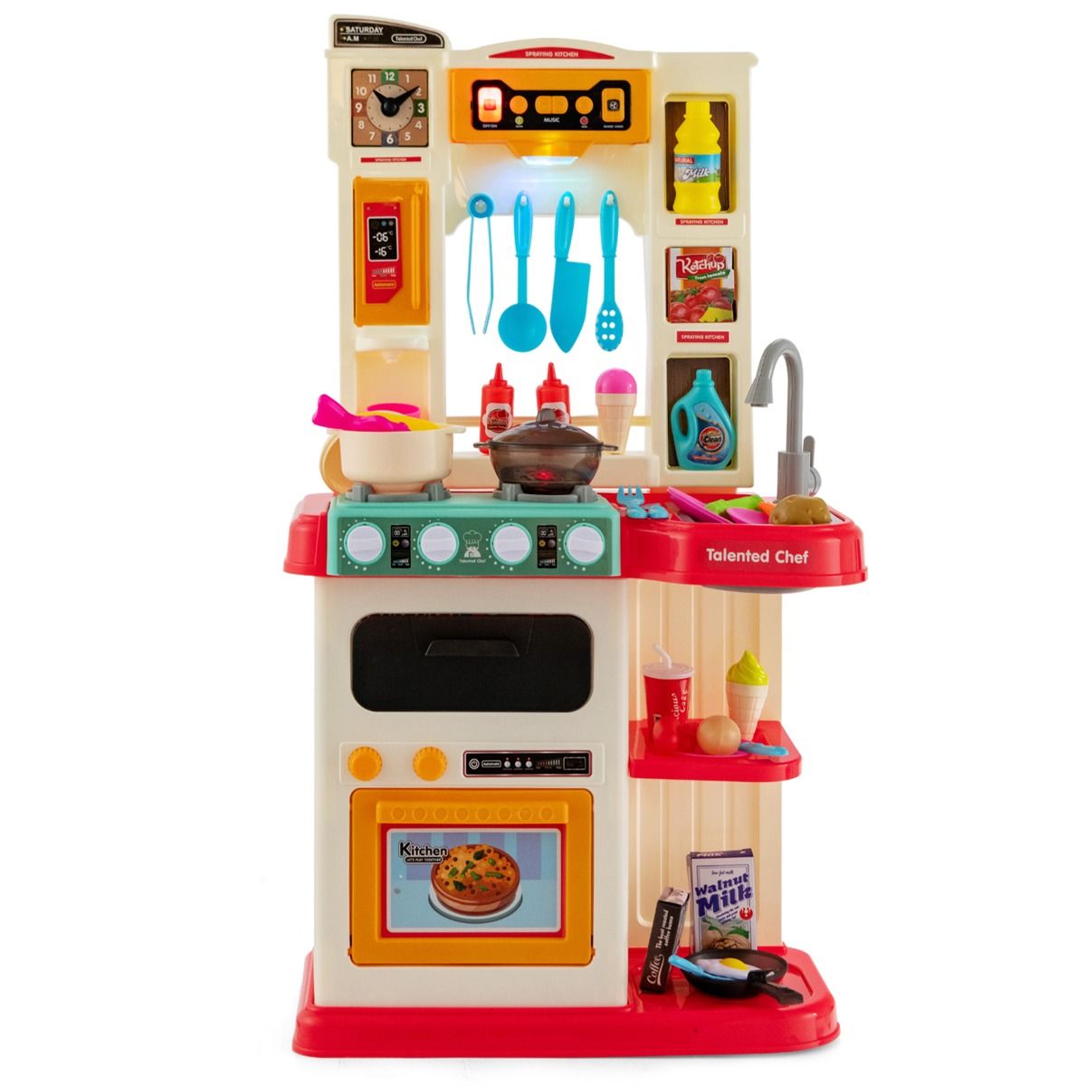 Kids Play Kitchen Set with 65 Pieces Accessories & Pretend Steam