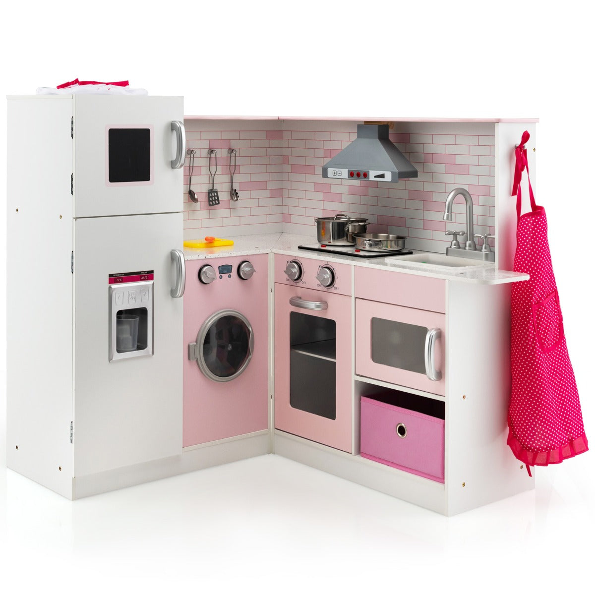 Kids Kitchen Pretend Play Set with Cookware & Apron