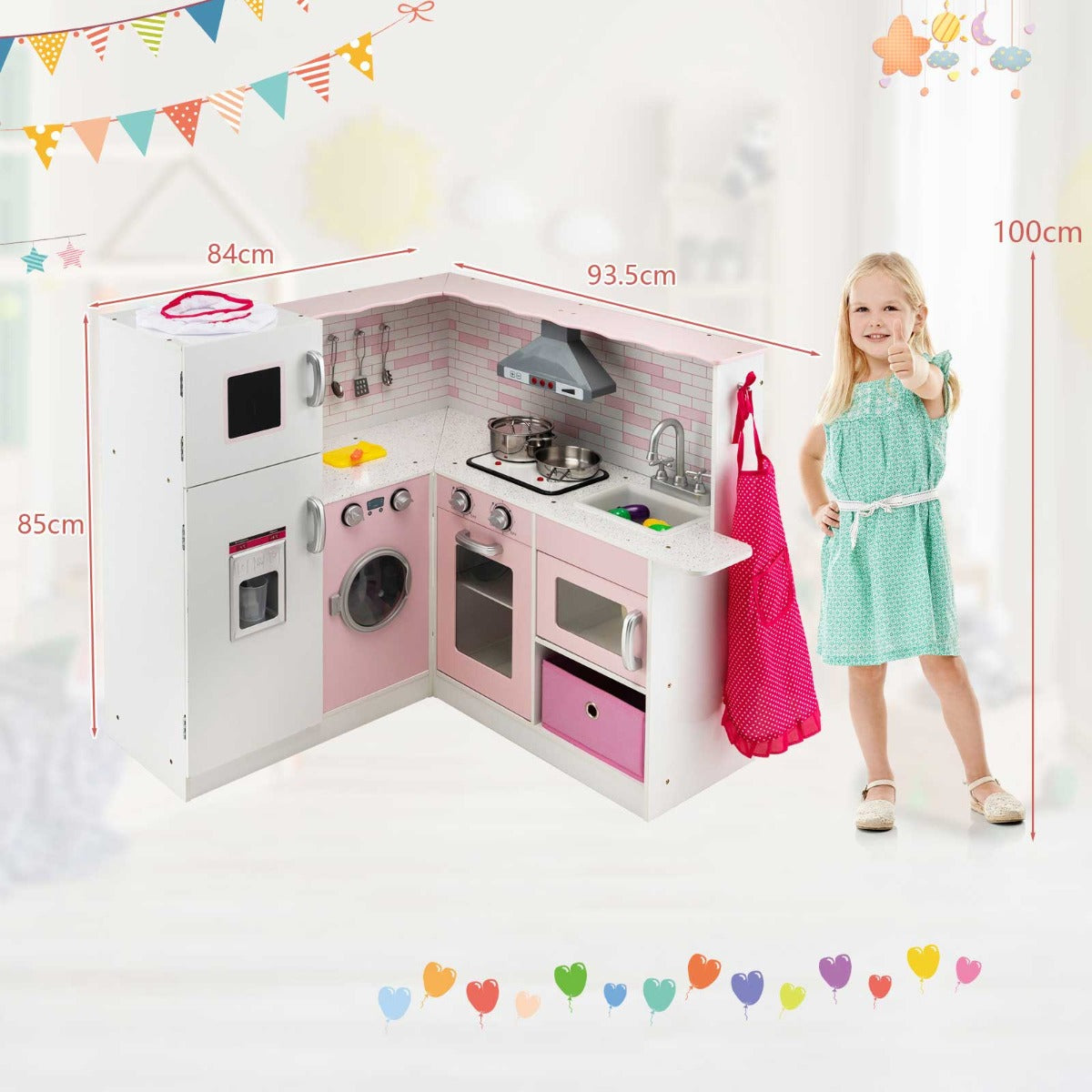 Kids Kitchen Pretend Play Set with Cookware & Apron