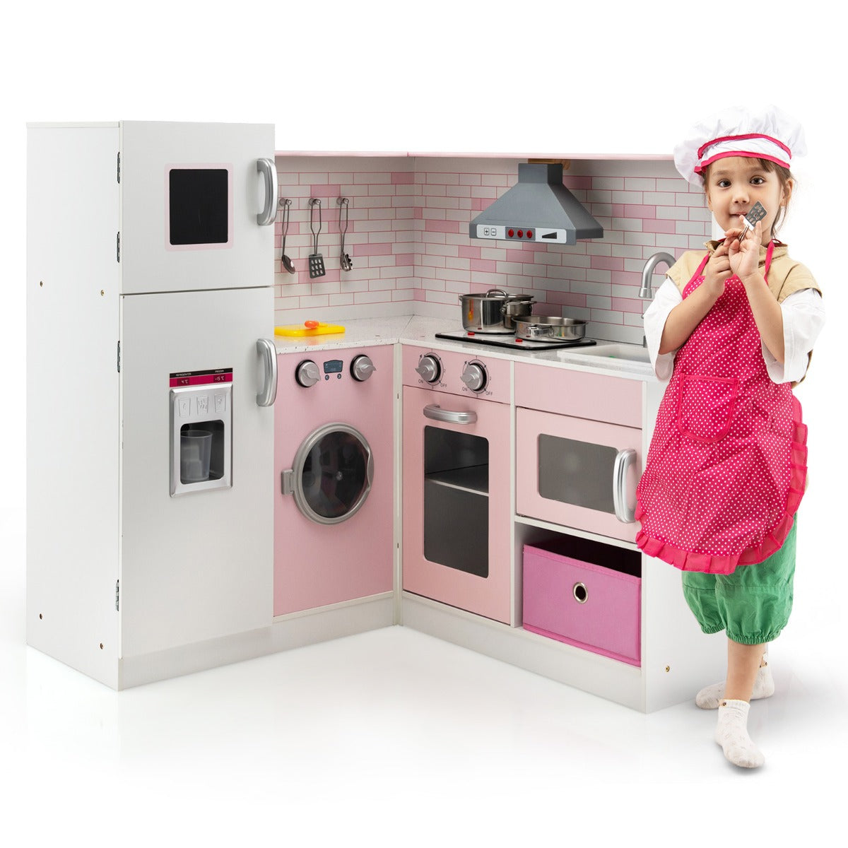 Kids Kitchen Pretend Play Set with Cookware & Apron