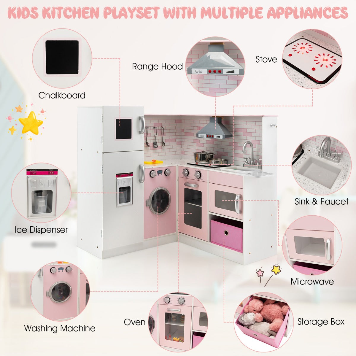 Kids Kitchen Pretend Play Set with Cookware & Apron