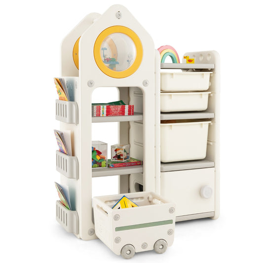 Kids Toy Storage Organizer with Mobile Trolley for Playroom