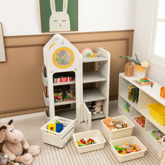 Kids Toy Storage Organizer with Mobile Trolley for Playroom