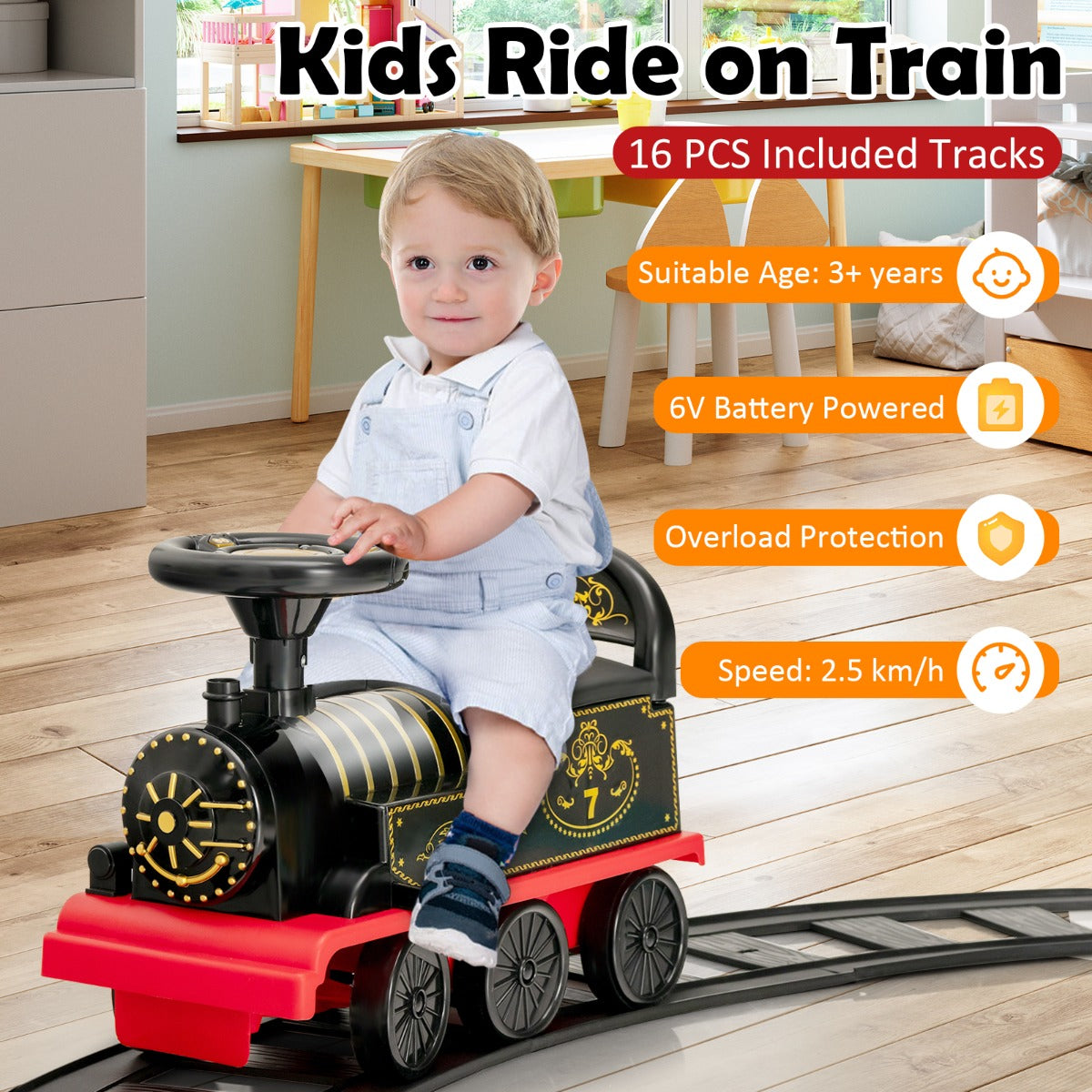 6V Electric Kids Ride On Train Toy with Track & 6 Wheels