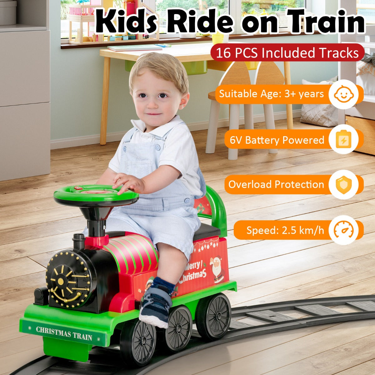 6V Electric Kids Ride On Train Toy with Track & 6 Wheels