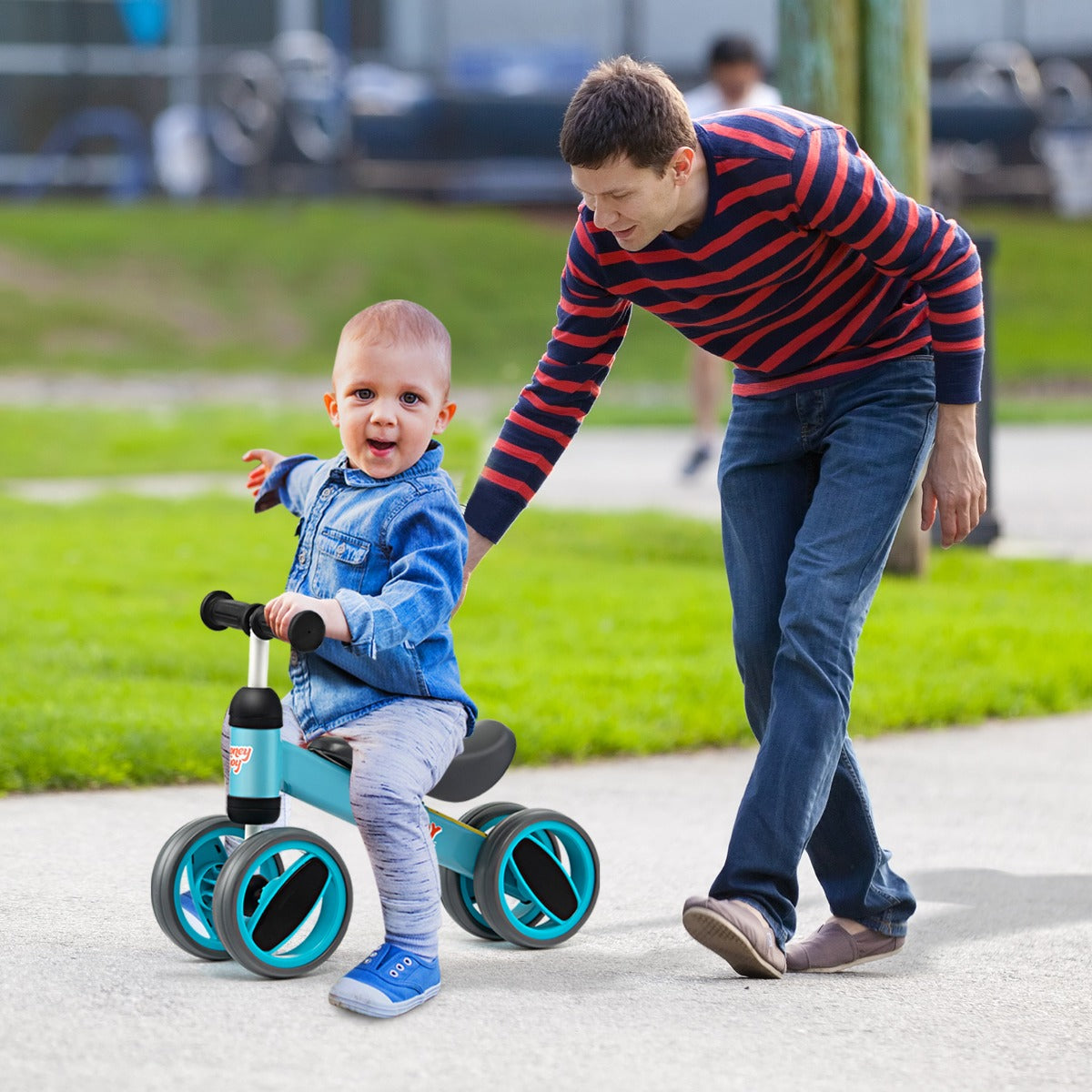 Baby Balance Bike with 4 Wheels & Limited Steering for 1-2 Years Old