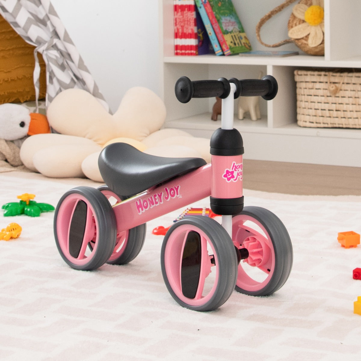 Baby Balance Bike with 4 Wheels & Limited Steering for 1-2 Years Old