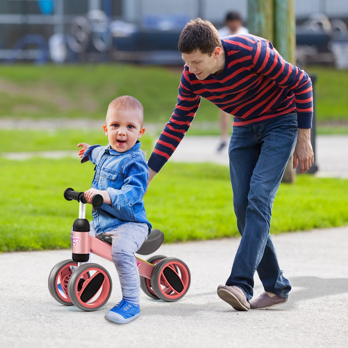 Baby Balance Bike with 4 Wheels & Limited Steering for 1-2 Years Old