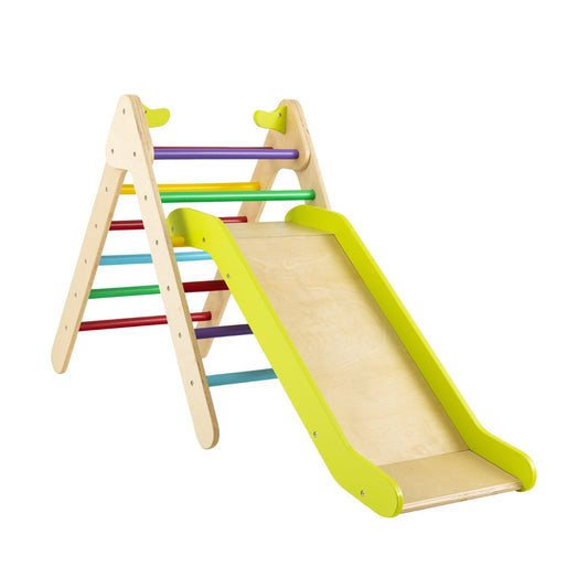 2 in 1 Kids Wooden Climbing Triangle Set with Slide