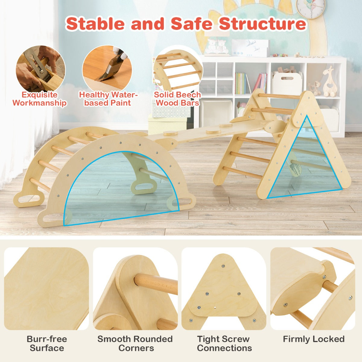 Set of 3 Wood Triangle Climbing Toys for Toddlers 1+ Years Old