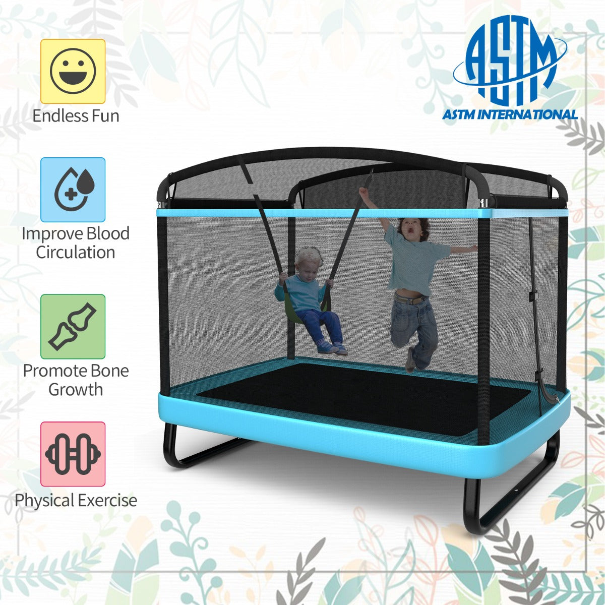 Sturdy Recreational Trampoline with Swing for Kids