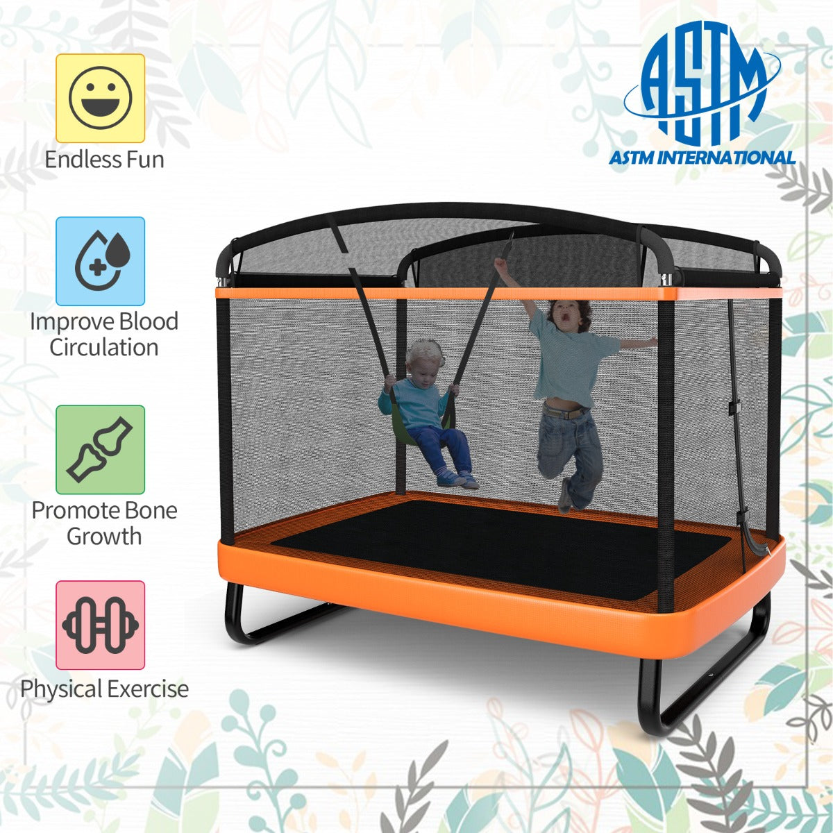 Sturdy 6 FT Recreational Trampoline with Swing for Kids