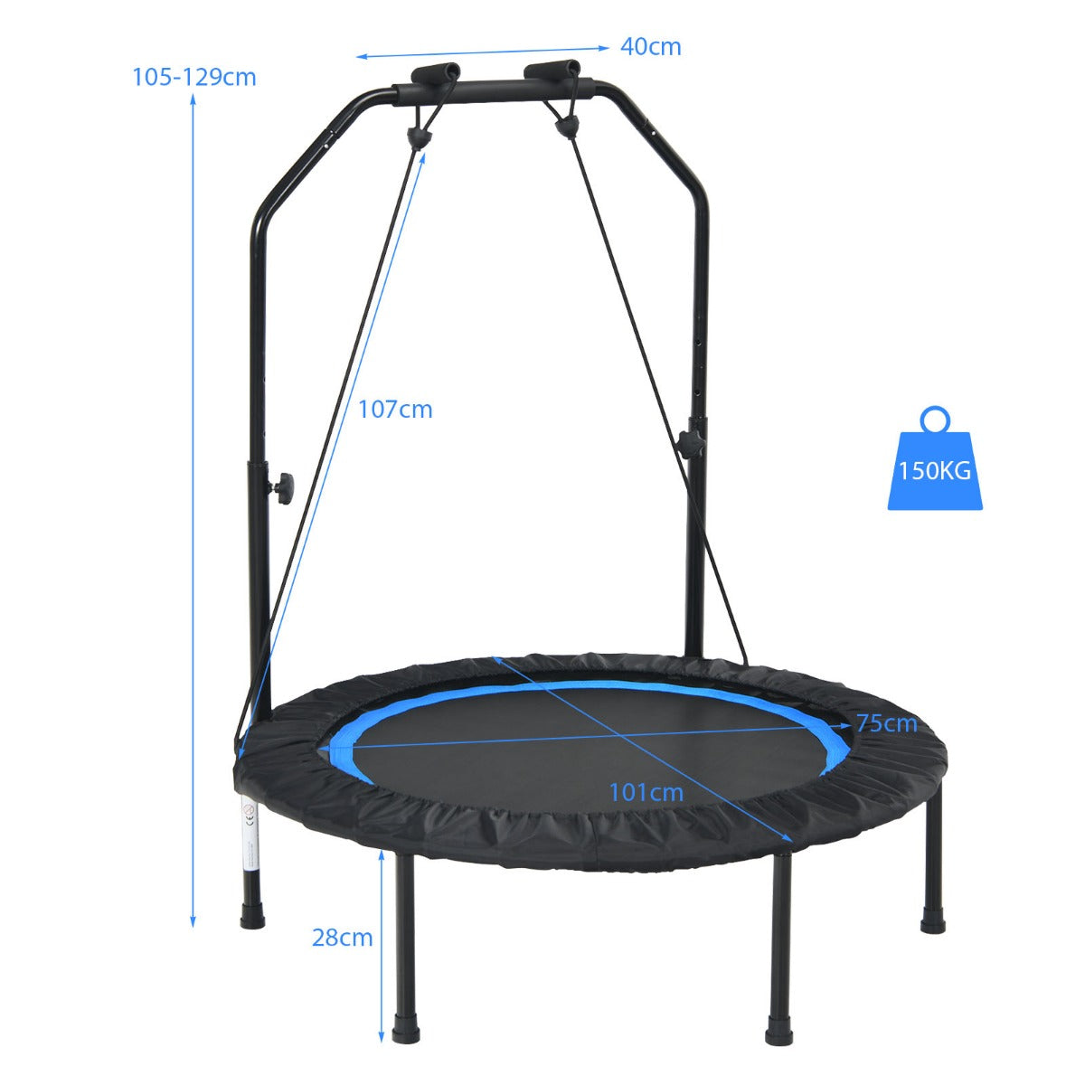 40 Inch Foldable Trampoline with 2 Resistance Bands