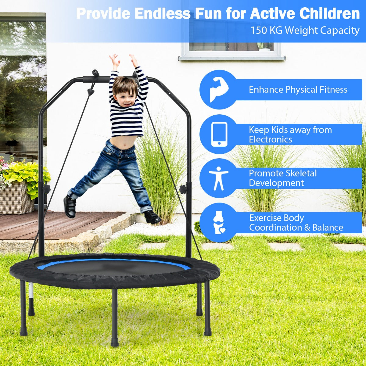 40 Inch Foldable Trampoline with 2 Resistance Bands