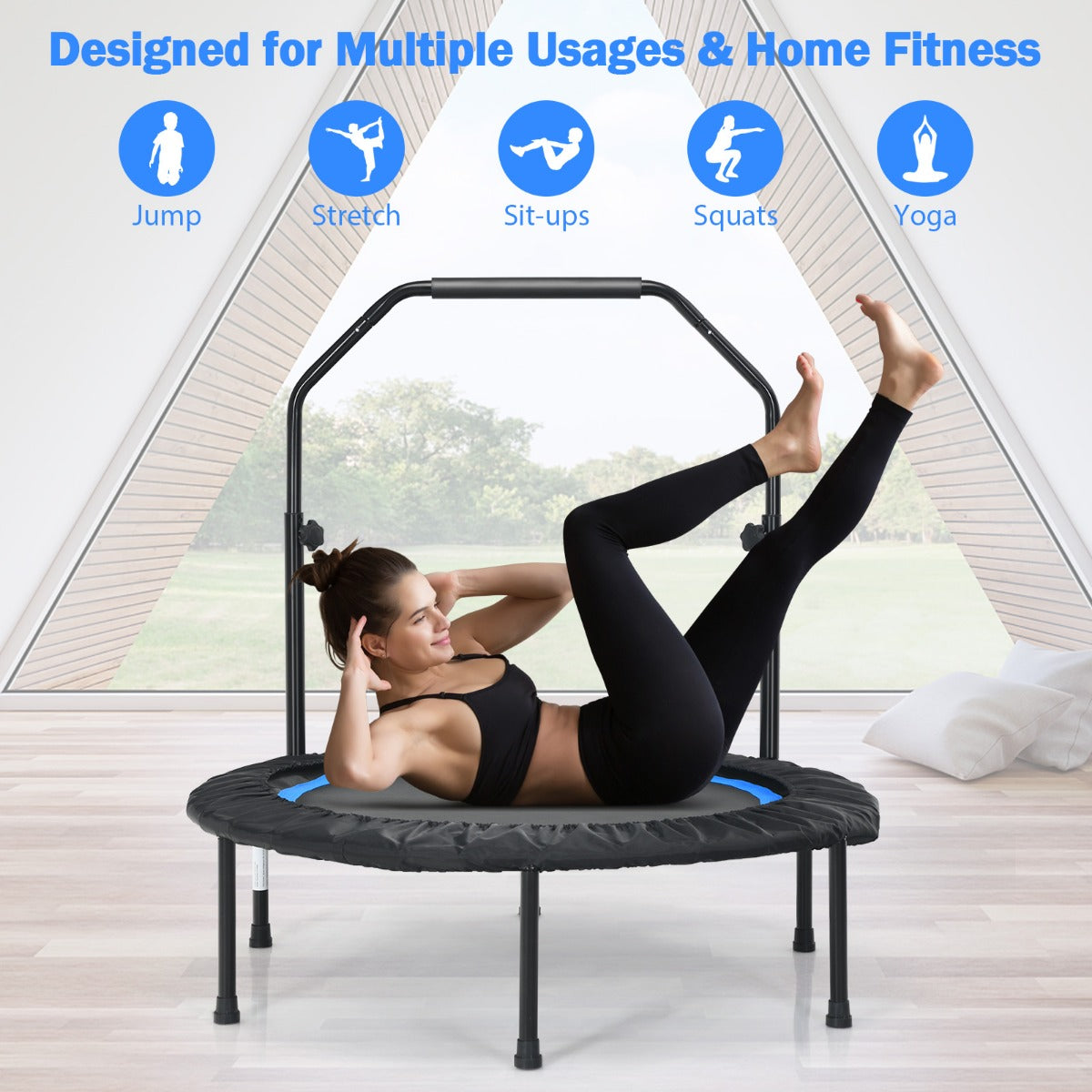 40 Inch Foldable Trampoline with 2 Resistance Bands