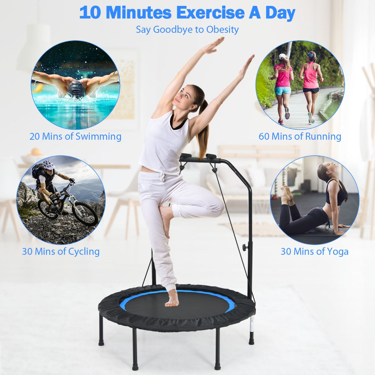 40 Inch Foldable Trampoline with 2 Resistance Bands