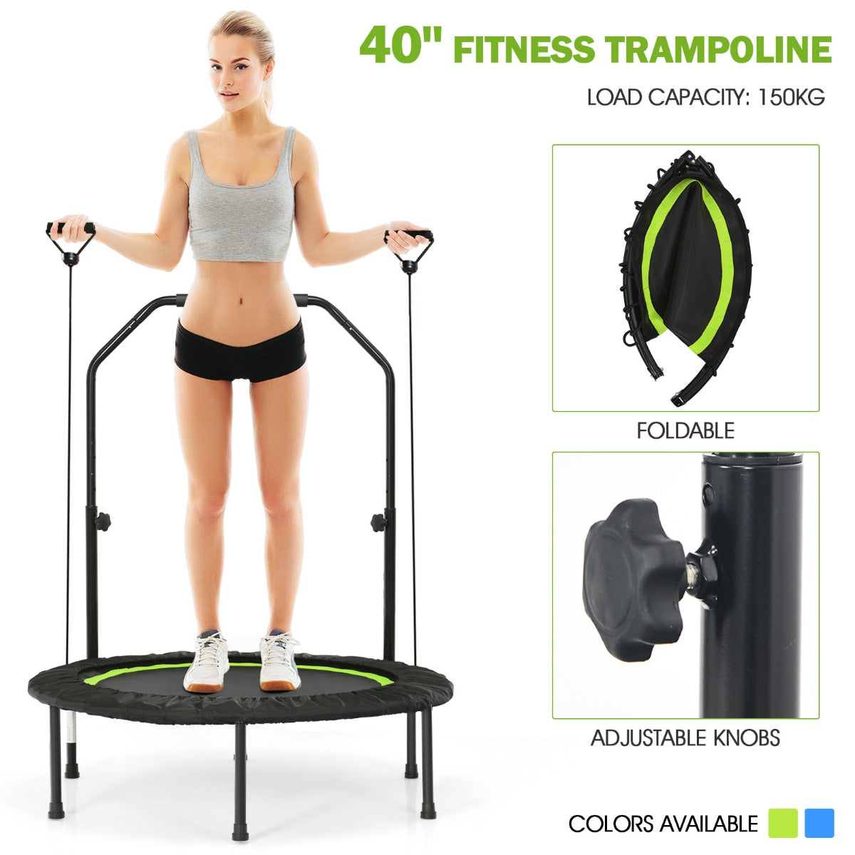 40 Inch Foldable Trampoline with 2 Resistance Bands