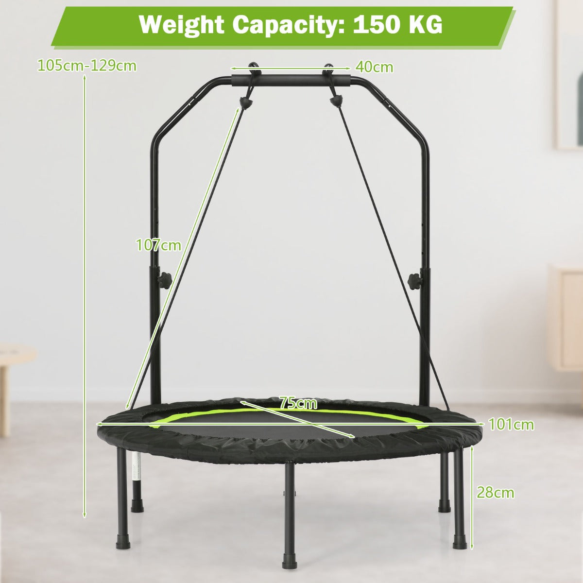 40 Inch Foldable Trampoline with 2 Resistance Bands