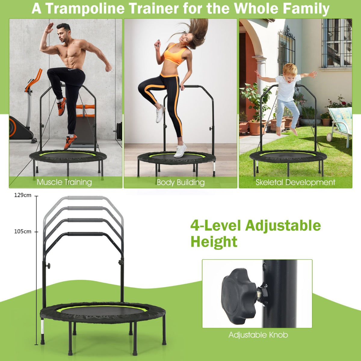 40 Inch Foldable Trampoline with 2 Resistance Bands