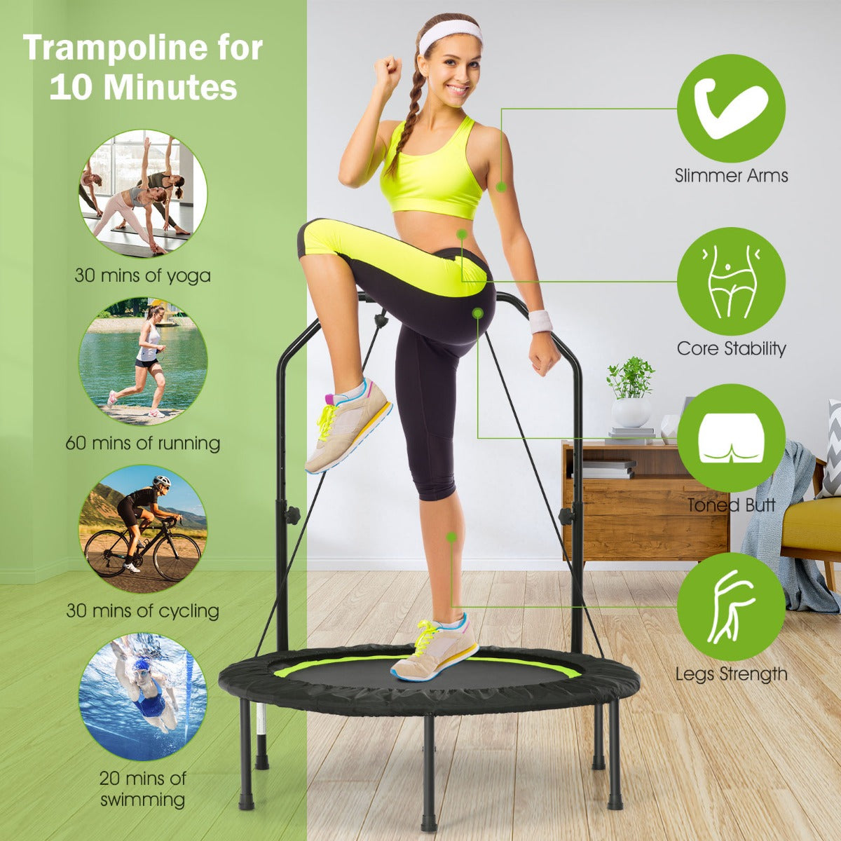 40 Inch Foldable Trampoline with 2 Resistance Bands