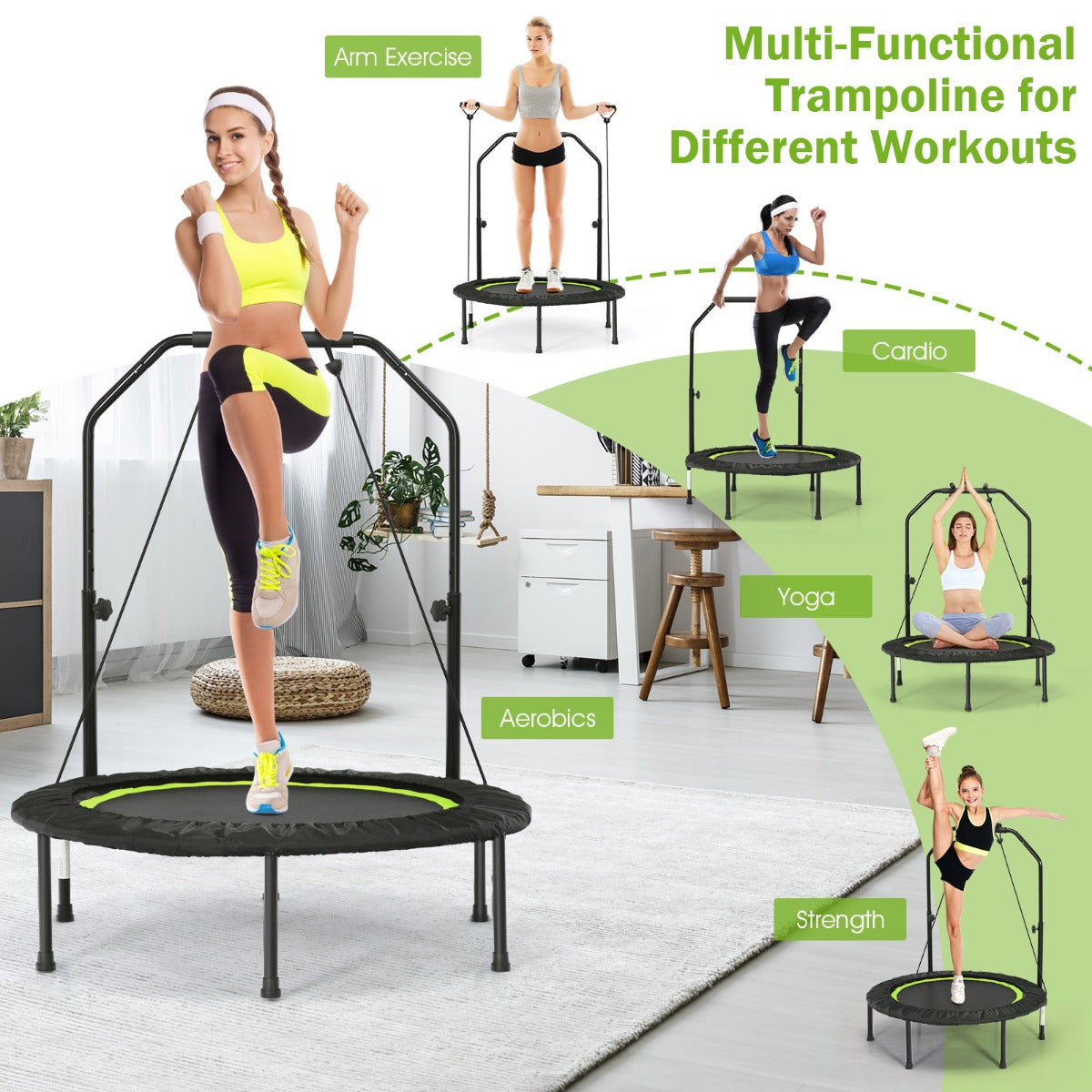 40 Inch Foldable Trampoline with 2 Resistance Bands